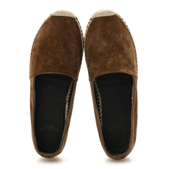 SAINT LAURENT Suede Monogram Espadrilles 36.5 Brown
