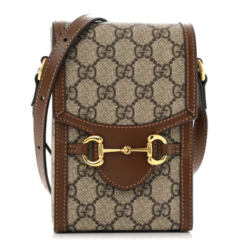 GUCCI GG Supreme Monogram Mini Horsebit 1955 Crossbody Bag Beige Brown Sugar