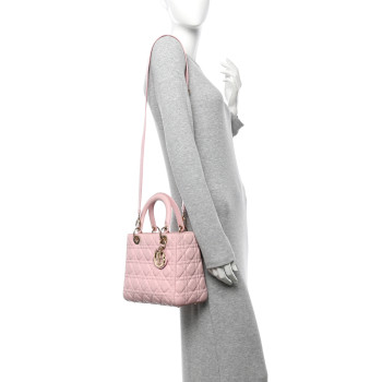 CHRISTIAN DIOR Lambskin Cannage Medium Lady Dior Light Pink