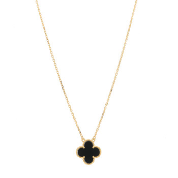 VAN CLEEF & ARPELS 18K Yellow Gold Black Onyx Vintage Alhambra Pendant Necklace