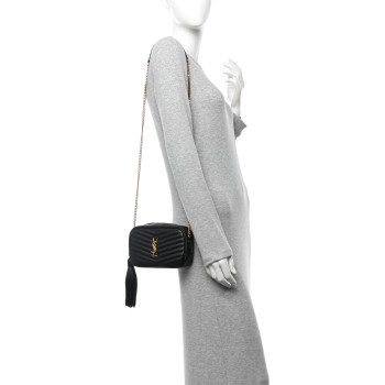 SAINT LAURENT Grain De Poudre Matelasse Monogram Mini Lou Camera Bag Black