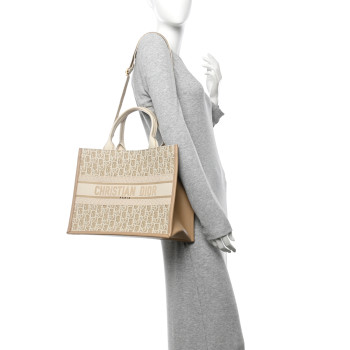 CHRISTIAN DIOR Oblique Calfskin Medium Book Tote With Strap Gold Multicolor Natural