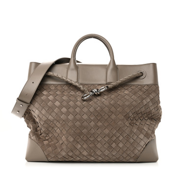 BOTTEGA VENETA Suede Calfskin Intrecciato Andiamo Voyager Limestone