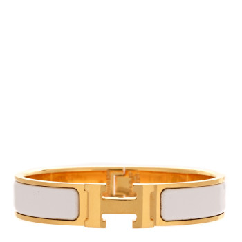 HERMES Enamel Narrow Clic Clac H Bracelet PM White