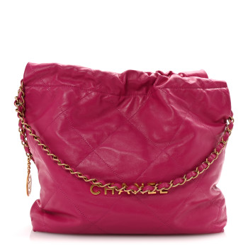 CHANEL Shiny Calfskin Quilted Small Chanel 22 Fuchsia