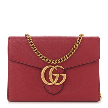 GUCCI Calfskin GG Marmont Chain Wallet Vulcanic Red
