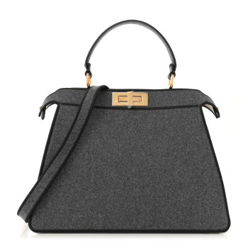 FENDI Melange Flannel Satin Threaded Edge Medium Peekaboo I SEE U Satchel Grigio Bois de Rose