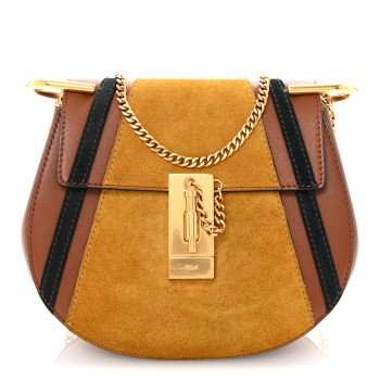 CHLOE Suede Calfskin Patchwork Mini Drew Shoulder Bag Tobacco