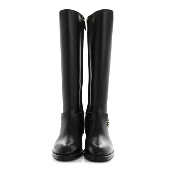 CHANEL Calfskin Chain High Boots 38 Black