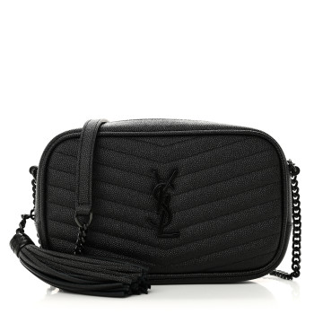 SAINT LAURENT Grain De Poudre Matelasse Monochrome Monogram Mini Lou Camera Bag Black