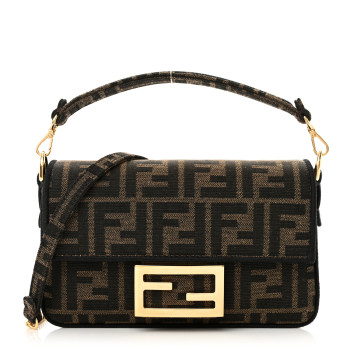 FENDI Fabric Jacquard FF 1974 Mini Baguette Tobacco Moro Black