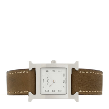 HERMES Stainless Steel Swift 21mm Heure H Hour Quartz Watch Etoupe