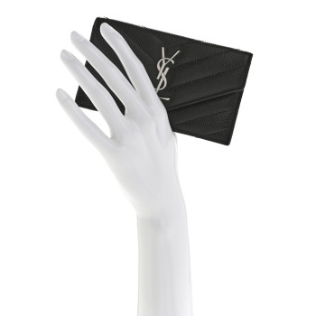SAINT LAURENT Grain De Poudre Matelasse Chevron Monogram Compact Wallet Black