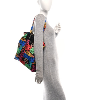 CHANEL Caviar Fabric Graffiti Foldable Tote Bag With Chain Black Multicolor