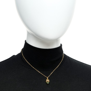 GUCCI 18K Yellow Gold Diamond Chrome Diopside Lion Head Necklace