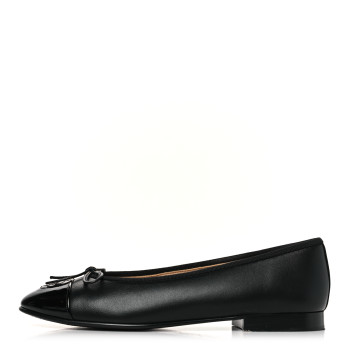 CHANEL Lambskin Patent CC Cap Toe Ballerina Flats 36 Black