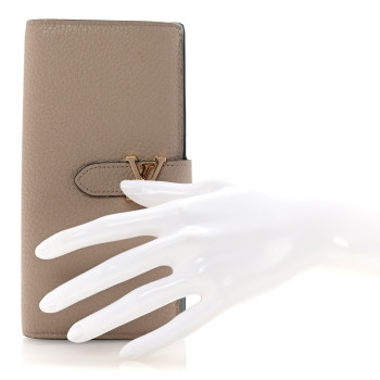 LOUIS VUITTON Taurillon LV Vertical Capucines Wallet Galet Aquamarine