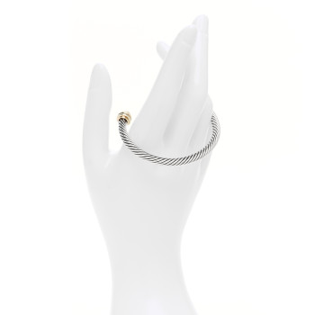 DAVID YURMAN Sterling Silver 14K Yellow Gold Cultured Pearl Blue Sapphire 5mm Cable Classics Bracelet