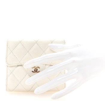 CHANEL Caviar Quilted Compact Flap Wallet White
