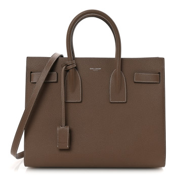 SAINT LAURENT Grained Calfskin Topstitch Small Classic Sac De Jour Taupe