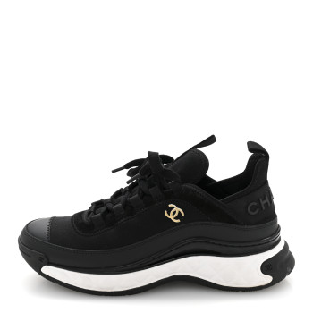 CHANEL Velvet Calfskin Mixed Fibers CC Sneakers 38 Black