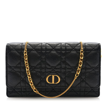 CHRISTIAN DIOR Supple Calfskin Caro Pouch with Chain Black