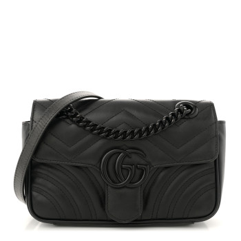 GUCCI Calfskin Matelasse Monochrome Mini GG Marmont Shoulder Bag Black