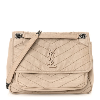 SAINT LAURENT Crinkled Calfskin Matelasse Monogram Medium Niki Chain Satchel Gold Sand