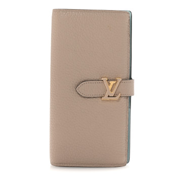 LOUIS VUITTON Taurillon LV Vertical Capucines Wallet Galet Aquamarine