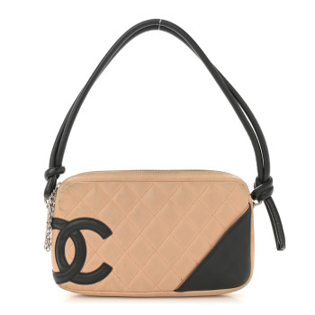 CHANEL Calfskin Quilted Cambon Pochette Beige Black