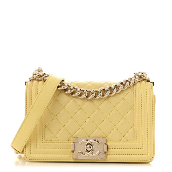 CHANEL Lambskin Quilted Small Boy Flap Yellow