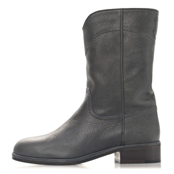 CHANEL Calfskin Ascot CC Boots 37.5 Gray