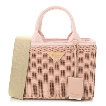 PRADA Wicker Canvas Shoulder Bag Pesca