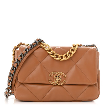 CHANEL Lambskin Quilted Medium Chanel 19 Flap Brown