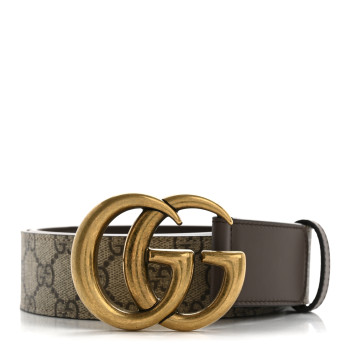 GUCCI GG Supreme Monogram Matte Plutone Calfskin Double G 40mm Belt 80 32 Beige Ebony New Acero