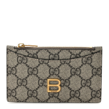 GUCCI X BALENCIAGA GG Supreme Monogram Zip Card Case Beige Ebony