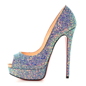 CHRISTIAN LOUBOUTIN Glitter Dragonfly Lady Peep 150 Pumps 36.5 Etincelle Copper