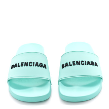 【BALENCIAGA】Full Slide Mint $375 Women's Balenciaga Logo Pool Slides Flat Sandals