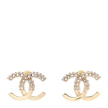 CHANEL Metal Crystal Bead CC Earrings Gold