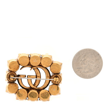 GUCCI Metal Crystal Double G Brooch Aged Gold