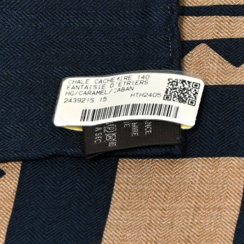 HERMES Cashmere Fantaisie D'Etriers Shawl 140 Caramel Caban