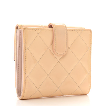 CHANEL Patent Quilted Compact French Flap Wallet Light Pink
