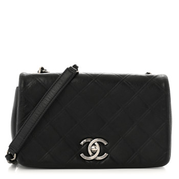 CHANEL Calfskin Diamond Embossed Small New Chic Flap Black