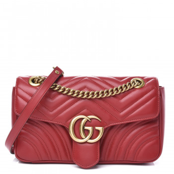 GUCCI Calfskin Matelasse Small GG Marmont Shoulder Bag Hibiscus Red