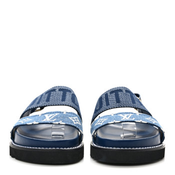 LOUIS VUITTON Monogram Denim Paseo Flat Comfort Sandals 39.5 Navy Blue