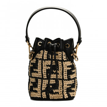 ★関税込★FENDI★Mon Tresor Straw Mini Bag Black Natural★ FENDI Straw F is Fendi Logo Crochet Mini Mon Tresor Bucket