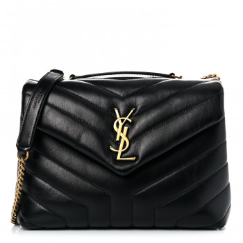 SAINT LAURENT Calfskin Y Quilted Monogram Small Loulou Chain Satchel Black