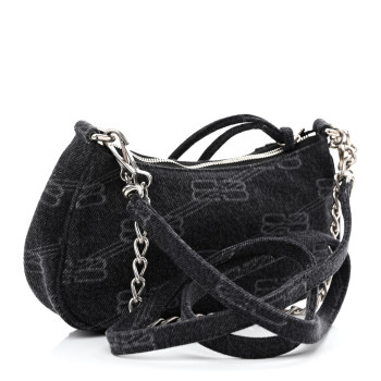 バレンシアガ LE CAGOLE XS FLAP BAG DENIM BLACK WASHED DENIM Balenciaga Le Cagole XS Shoulder Bag In Denim | Neiman Marcus