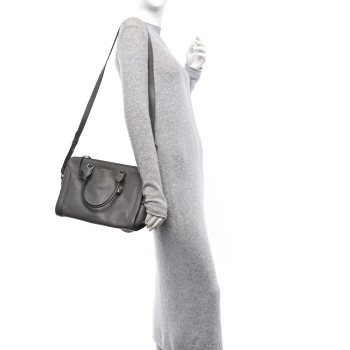 ALEXANDER MCQUEEN Pebbled Calfskin Small Skull Padlock Zip Around Tote Dark Grey