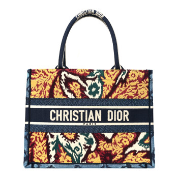 CHRISTIAN DIOR Canvas Embroidered Paisley Medium Book Tote Blue Multicolor